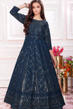 Navy Blue Sequined Long Ethnic Gown For Girls