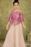 Mauve Floral Embroidered Palazzo Set For Girls