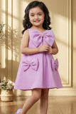 Girls Lavender A-Line Party Dress with Statement Bow Details