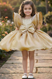 Gold Statement Bow Party Wear Frock for Girls
