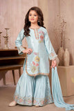 Powder Blue Embroidered Sharara Set with Dupatta for Girls