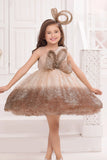 Brown Ombre With Bow Embellishment Party Wear Frock for Girls