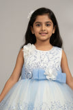 Blue Sequin Party Wear Frock With Bow For Girls