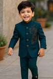 Classic Teal Blue Jodhpuri Suit Set For Boys
