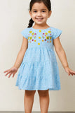 Elegant Blue Hakoba And Embroidered Frock For Girls