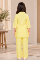 Lemon Yellow Embroidered Casual Co-ord Set for Girls