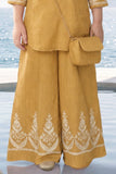Mustard Floral Embroidered Co-ord Set For Girls