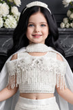 White Sequin Embellished Lehenga Choli Set For Girls