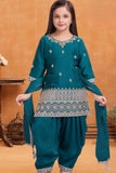 Rama Green Embroidered Patiala Set For Girls