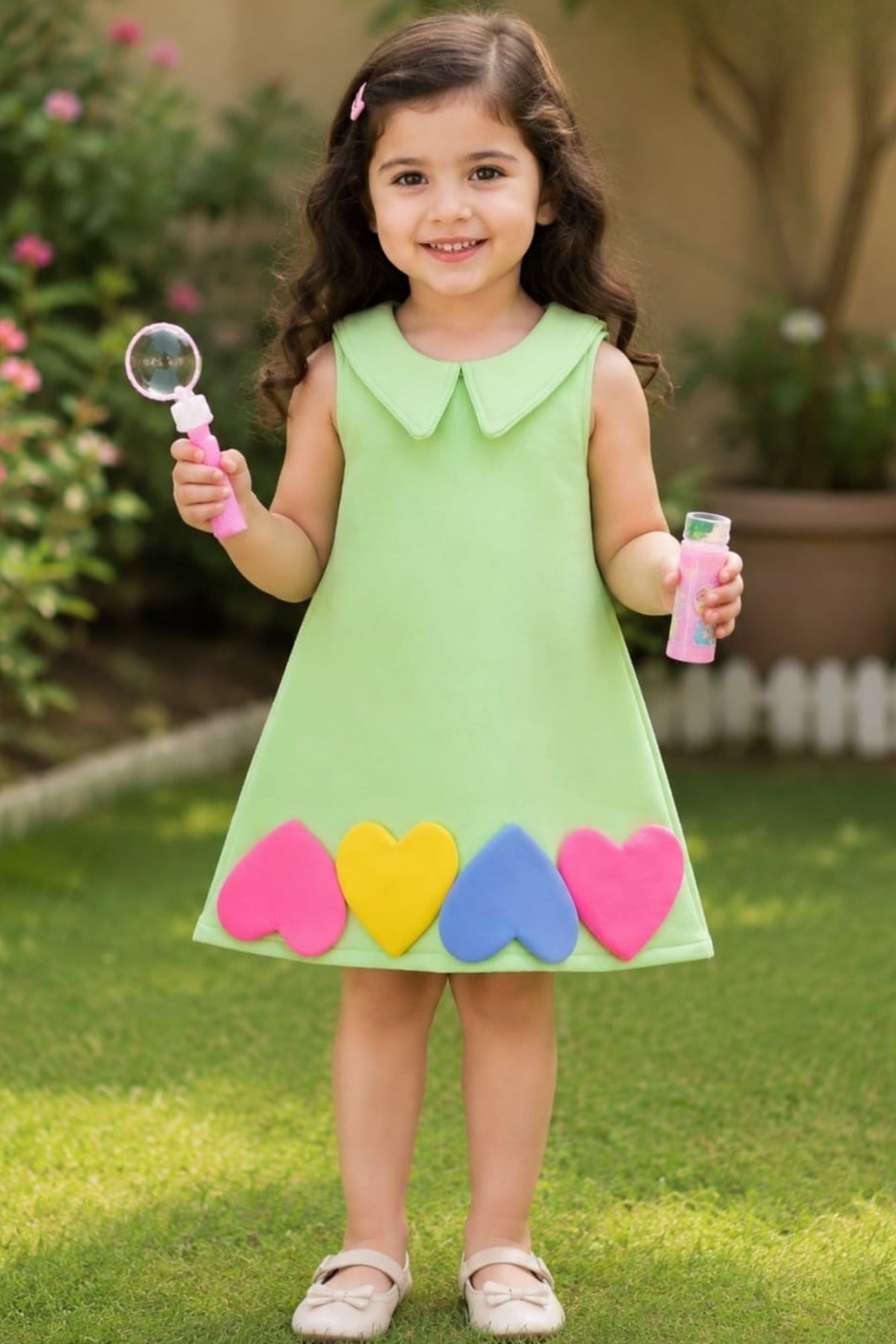 Girls Mint Green Heart Applique Party Frock