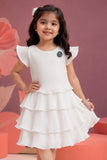 White Pleated Tiered  Frock