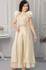 Cream Embroidered And Stone Work Top With Palazzo Set For Girls