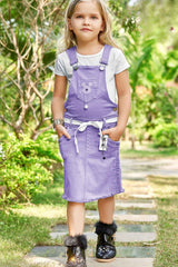 Purple Stylish Dungaree Set With White T-Shirt For Girls