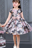 Floral Printed Black And Pink Satin Partywear Frock For Girls