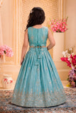 Aqua Blue Sequined Embroidered Lehenga Choli with Dupatta