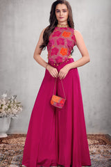 Rani Pink Floral Embroidered Palazzo Set For Girls