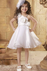 White Organza Frock With Floral Embellished For Girls