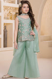 Pista Green Embroidered Georgette Palazzo Set For Girls