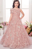 Blush Pink Heavy Sequin Work Party Wear Gown For Girls