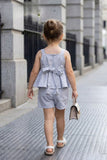 Girls Blue Peplum Top And Shorts Co-Ord Set with Floral Applique