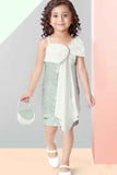 Pista Green Sequins Work And Bow Embellished Party Wear Dress With Hand Bag For Girls