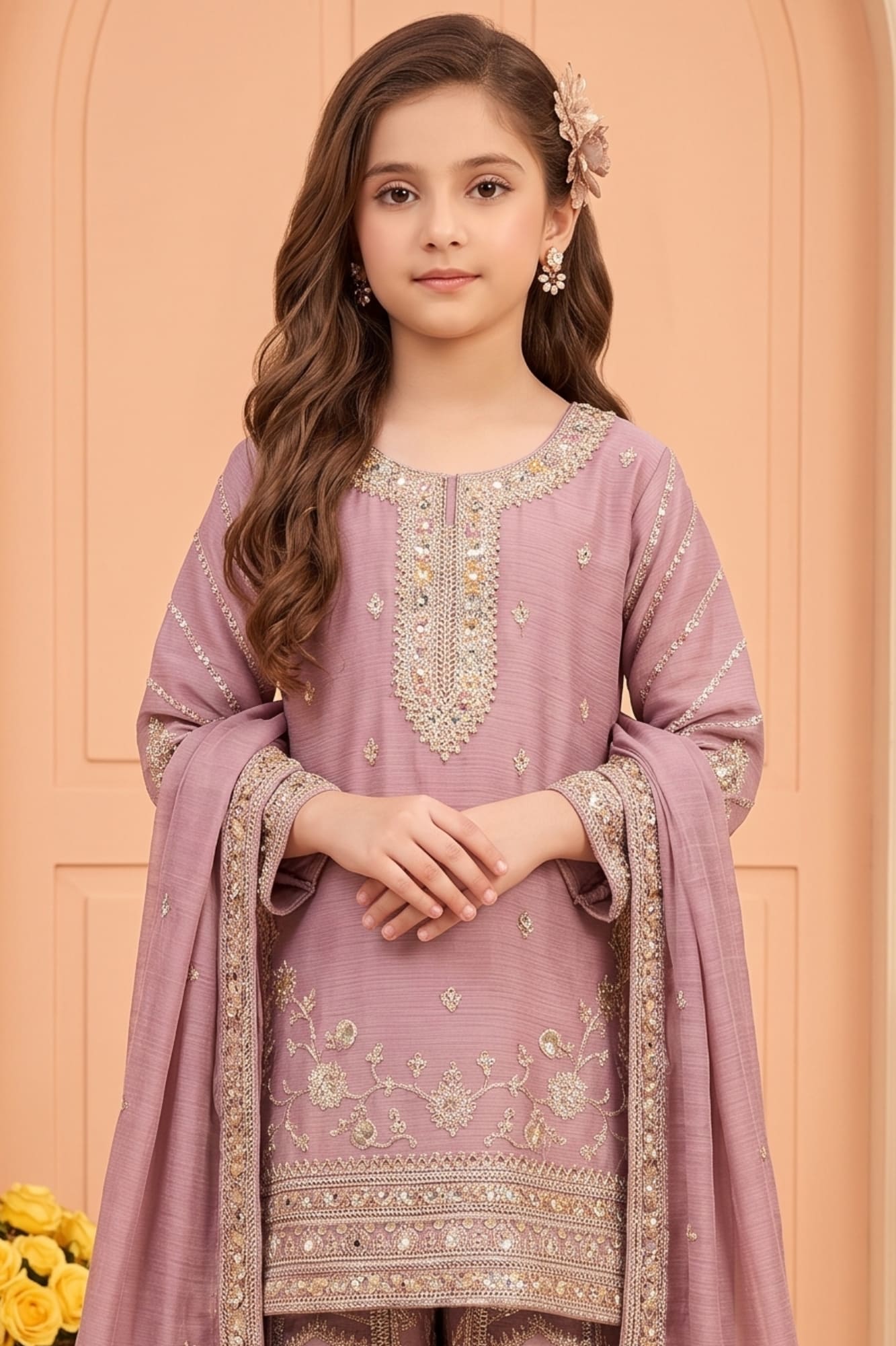 Mauve Zari Embroidered Designer Wear Palazzo Set