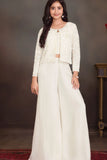 Cream Embroidered Embroidered Palazzo Set With Jacket for Girls