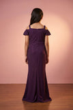 Purple Glitter Cold-Shoulder Mermaid Gown with Matching Arm Sleeves For Girls