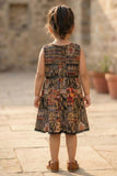 Black Boho-Style Multicolor Printed Casual Dress For Girls