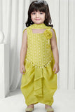 Light Green Floral Dhoti Set with Cowrie Shell Detailing For Girls