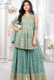 Elegant Sea Green Sequins Work With Zari Embroidered Palazzo Set For Girls