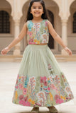 Pista Floral Embroidered Lehenga Choli For Girls