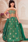 Girls Green Embroidered Lehenga Choli Set with Dupatta