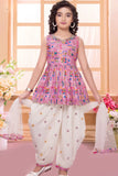 Pink Embroidered Kurti with White Patiala And Dupatta For Girls