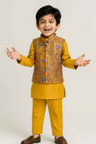 Mustard Yellow Kurta Set With Multicolor Brocade Jacket For Boys