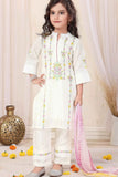 White Kurta Set With Multicolor Embroidery And Yellow-Green Dupatta For Girls