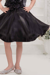 Black Sleeveless And Floral Embellished Frock For Girls