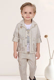 Stylish Beige Co-ord Set with Embroidered Jacket and T-Shirt For Boys