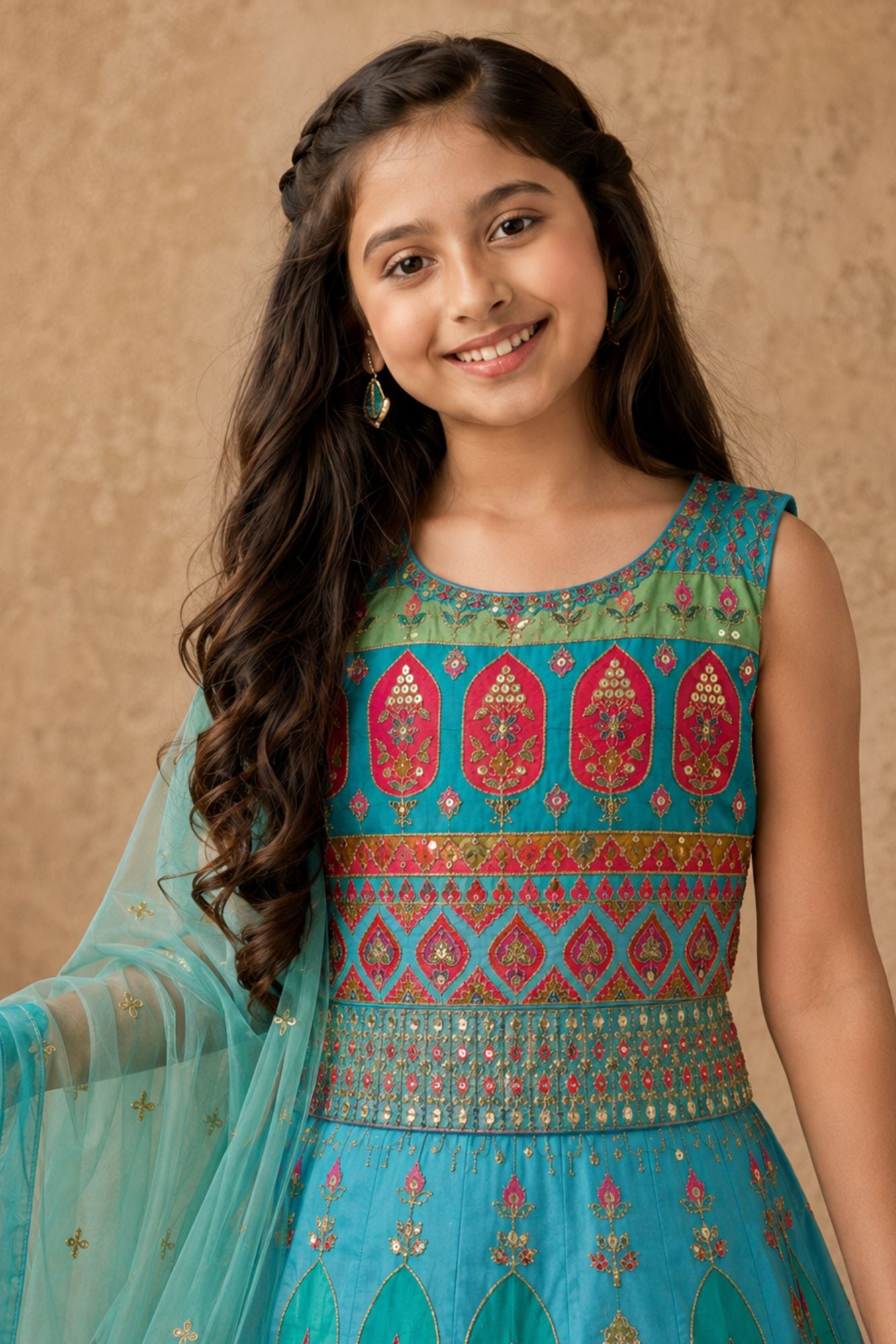 Aqua Blue and Pista Green Embroidered Lehenga Choli Set with Dupatta