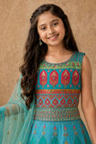 Aqua Blue and Pista Green Embroidered Lehenga Choli Set with Dupatta