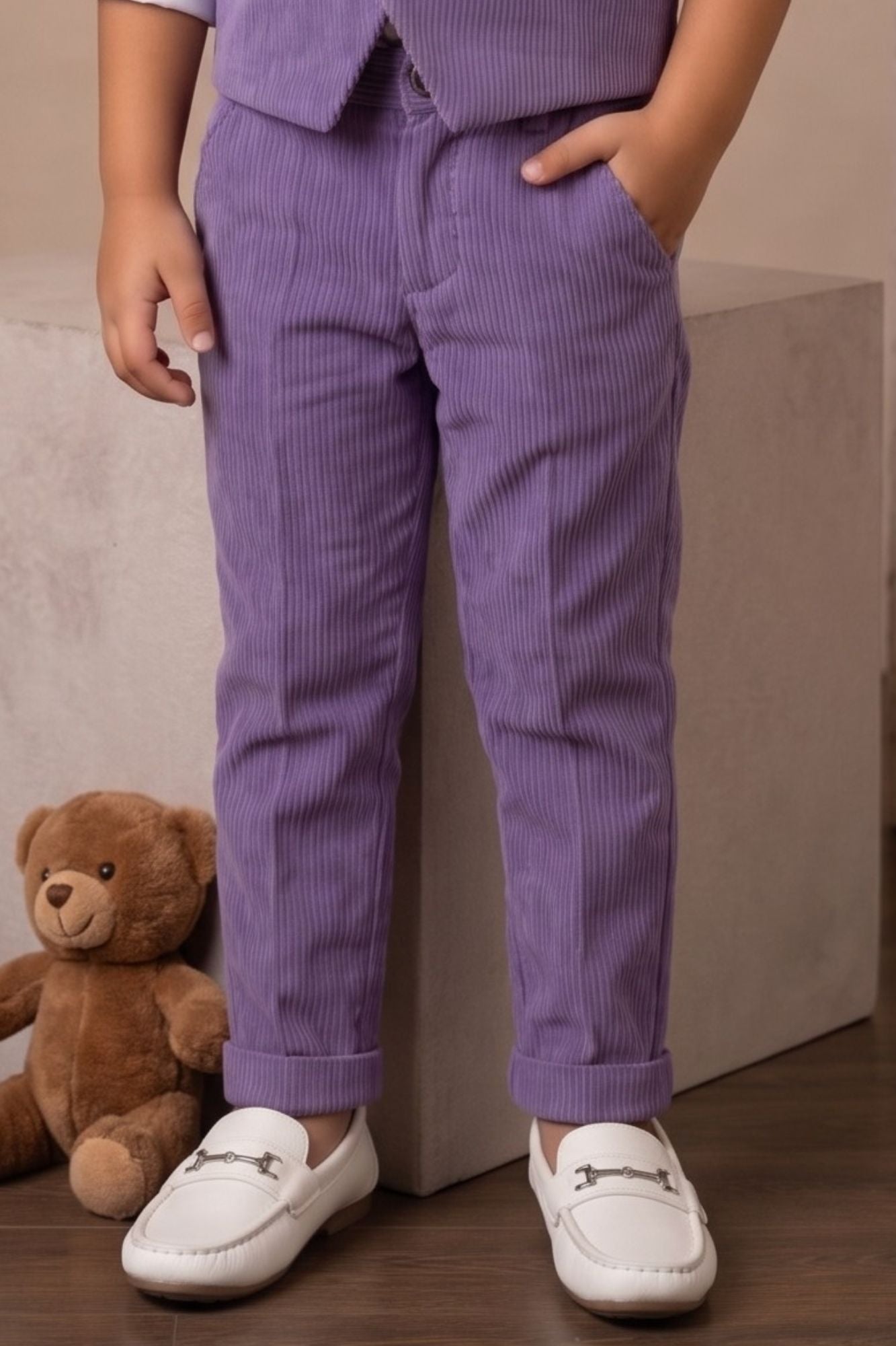 Boys  Lavender Waistcoat Suit Set with Bow Tie