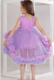Purple Sequin Bodice Party Frock with Layered Ruffle Hem For Girls