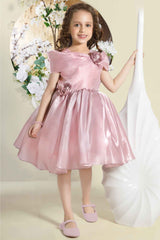 Onion Pink Sleeveless Sequins Work And Floral Embellished Frock For Girls