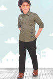 Stylish Olive Green Shirt and Black Pant Set For Boys