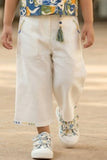 Girls Floral Print Waistcoat Co-Ord Set with Top And Wide-Leg Culotte Pants