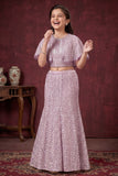 Lavender Sequin Embroidered Cape Style Lehenga Choli For Girls