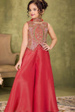 Designer Red Embroidery Palazzo Set For Girls
