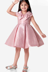 Pink Bow Embellished Party Wear Frock For Girls