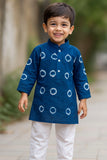 Classic Navy Blue Bandhini Printed Kurta with White Pajama Set For Boys