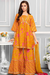 Yellow Printed And Embroidery Sharara Set For Girls